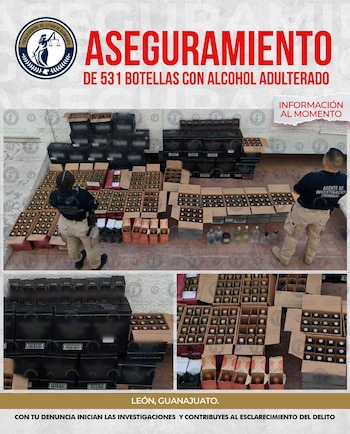 Las 531 botellas quedaron bajo resguardo de las autoridades como parte de las investigaciones. (FGE)