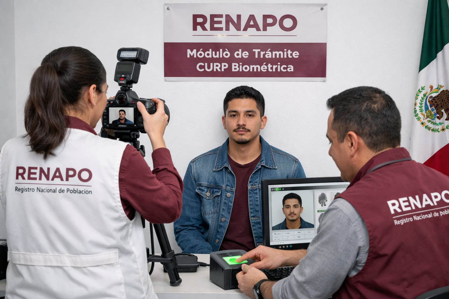 Un ciudadano realiza el trámite de su CURP biométrica en un módulo de RENAPO, donde se toman su fotografía y huellas dactilares para garantizar la autenticidad y seguridad del documento. (Imagen Ilustrativa Infobae)