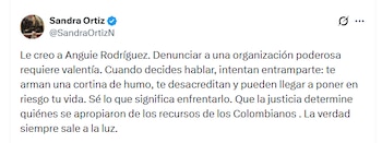 Sandra Ortiz respalda a Angie Rodríguez - crédito @SandraOrtizN/X