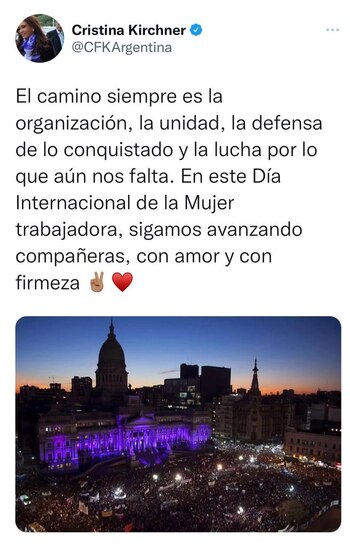 Tuit de Cristina Kirchner por