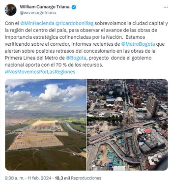 William Camargo y Ricardo Bonilla sobrevolaron las obras del Metro de Bogotá - crédito captura de pantalla.