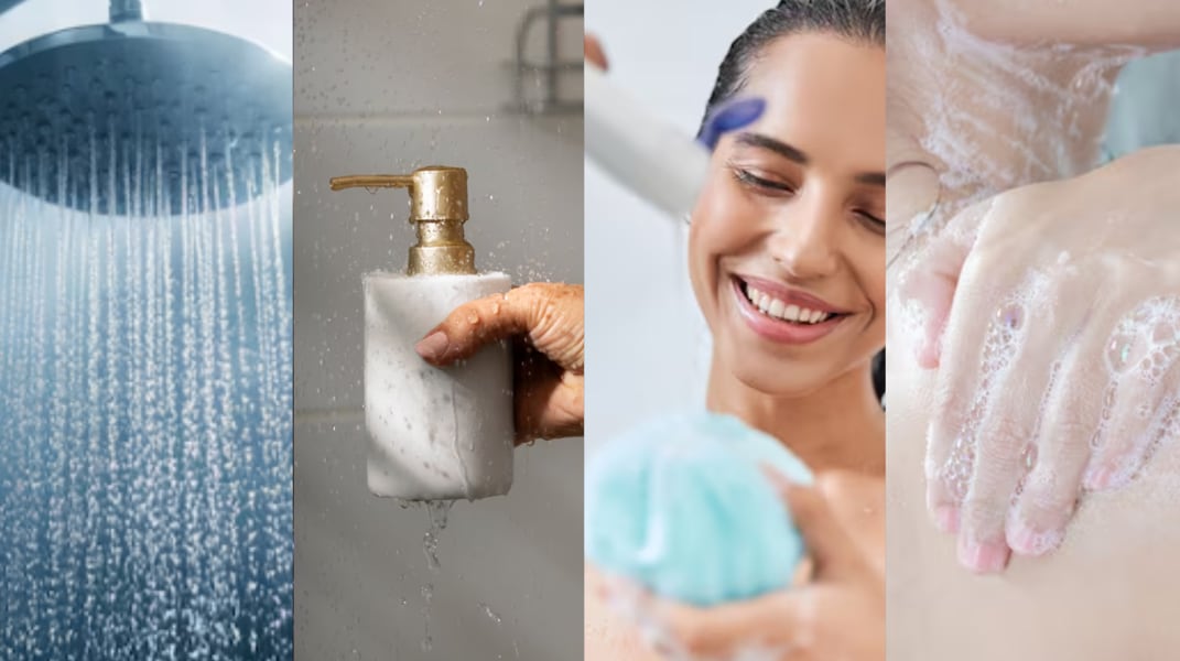 Ducharse con agua a temperaturas extremas, emplear productos con pH no adecuado, usar esponjas y asociar mucha espuma con buena limpieza son los fallos más frecuentes (Freepik)
