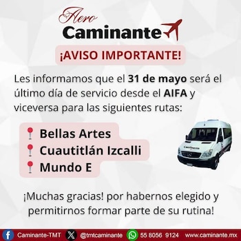 Aero Caminante AIFA rutas cancelación Edomex CDMX