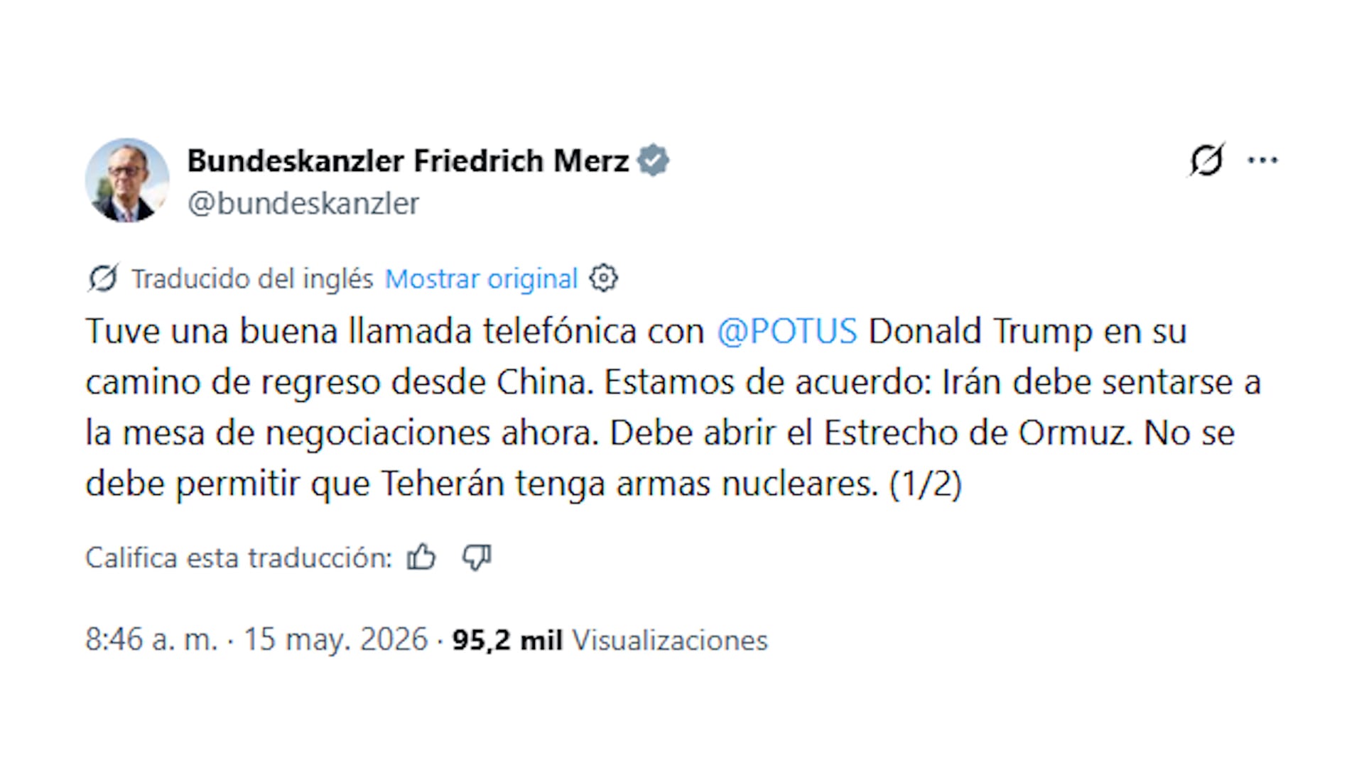 El mensaje de Friedrich Merz en X