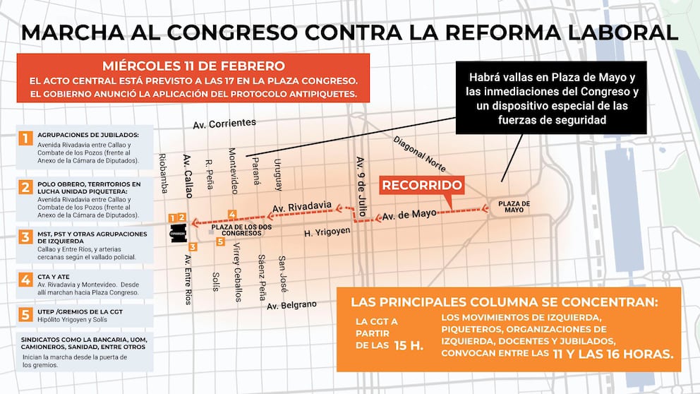 Las zonas que estarán ocupadas por las organizaciones y sindicatos