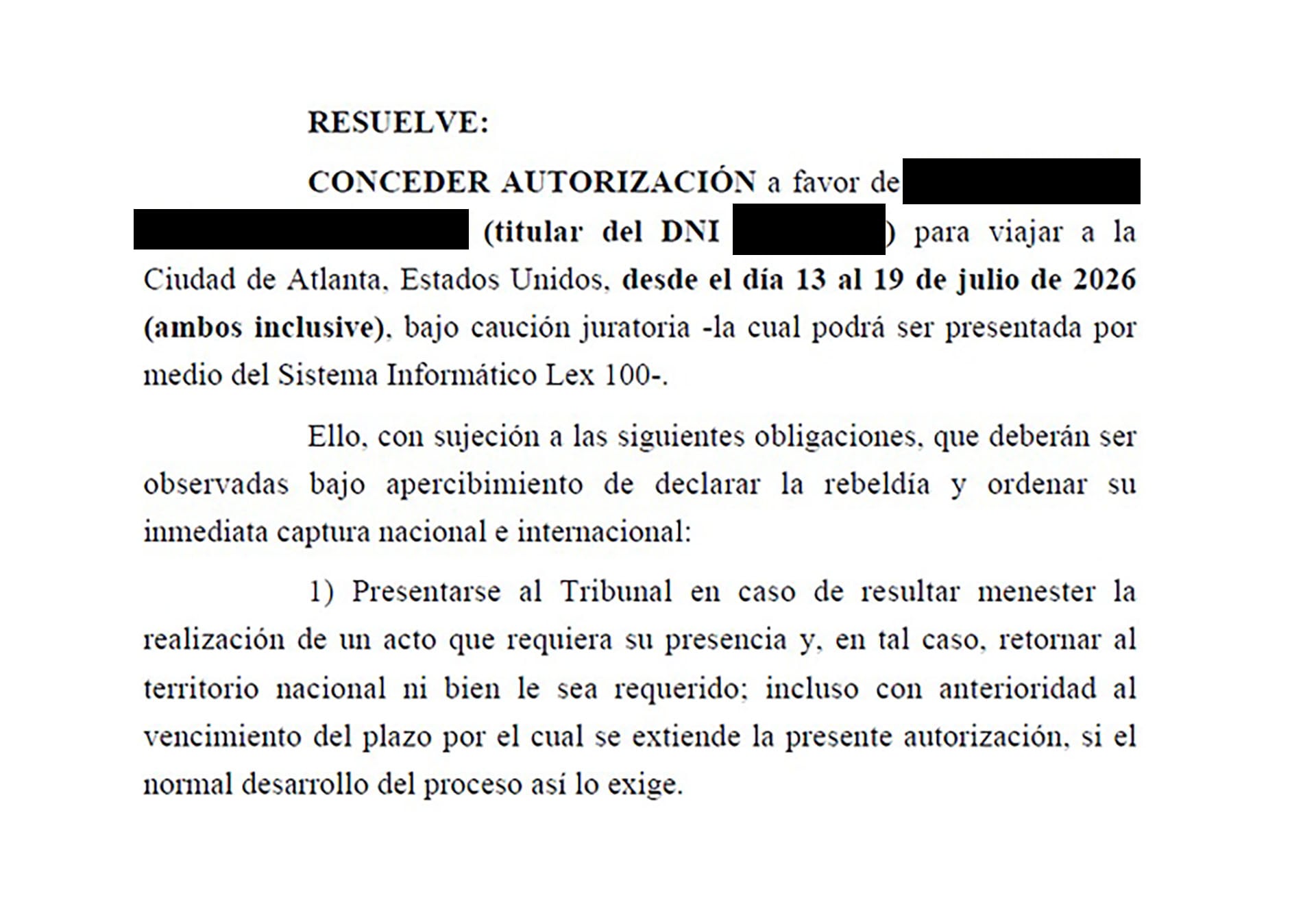 La autorización que permitió viajar a María Florencia M.