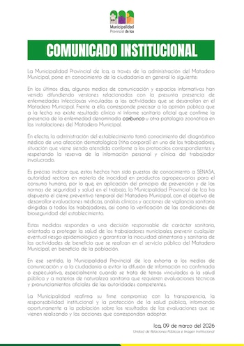 Comunicado de la Municipalidad de
