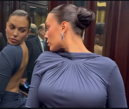 Georgina Rodríguez, con el vestido que lució en la cena de gala en la Casa Blanca (Instagram:@georginagio)