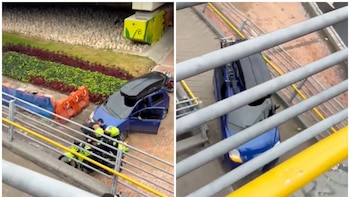 Indignación en Bogotá por un conductor que intentó ‘cruzar’ puente peatonal con su carro: “A estos salvajes hay que sancionarlos”