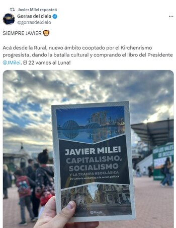 Posteo sobre la presentación de Javier Milei en la Feria del Libro