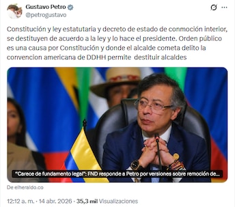 El presidente de la República señaló que la decisión se fundamenta en la Constitución Política de 1991 y la Convención Americana sobre Derechos Humanos - crédito @petrogustavo/X