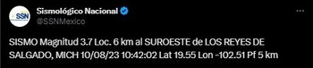 Se registró sismo de 3.7