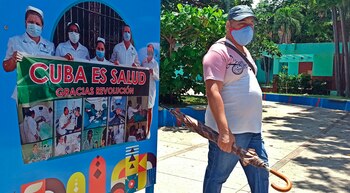 Un hombre con tapabocas camina