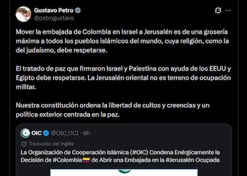 El presidente saliente sostuvo que el tratado de paz entre Israel y Palestina y la libertad de cultos deben orientar la política exterior de Colombia - crédito X