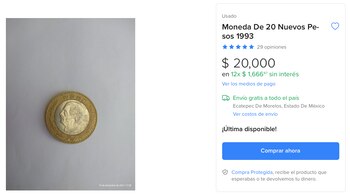 moneda 20 pesos. Mercado Libre