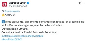 Avance en tiempo real de las diversas líneas de la red de transporte público capitalino.