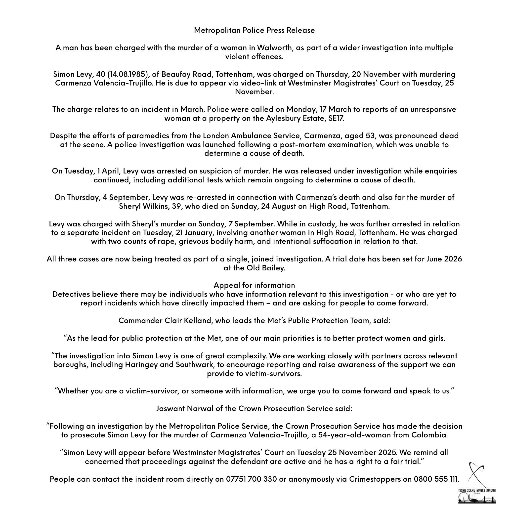 Este fue el comunicado emitido por parte de la Policía Metropolitana de Londres - crédito Metropolitan Police