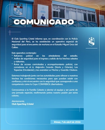 Sporting Cristal – Copa Libertadores 2026 – Cerro Porteño – Perú – deportes – 7 abril