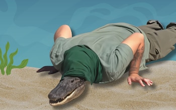 Una persona caracterizada como cocodrilo