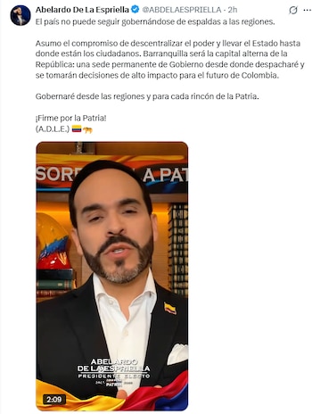 El presidente electo afirmó que su objetivo es descentralizar el poder en el país - crédito @ABDELAESPRIELLA/X