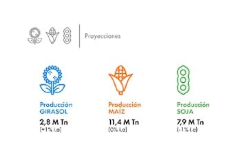 Estimación de producción de girasol, maíz y soja en la zona de Bahía Blanca para el ciclo 2026/27