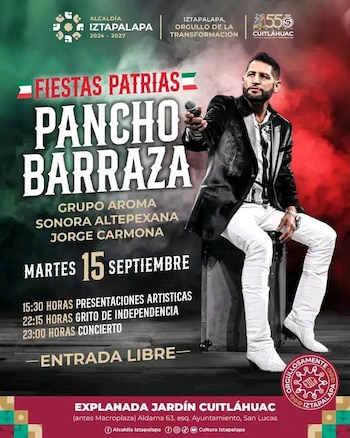 Pancho Barraza cierra el cartel de Iztapalapa a partir de las 23:00 horas, tras el Grito de Independencia. (Foto: Alcaldía Iztapalapa)