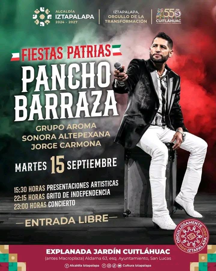 Pancho Barraza cierra el cartel de Iztapalapa a partir de las 23:00 horas, tras el Grito de Independencia. (Foto: Alcaldía Iztapalapa)