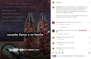 El medio Vorágine obtuvo varios testimonios en audio de empleados a los que los habrían obligado a firmar documentos para finalizar su vínculo laboral con Postobon - crédito @voragineco/IG