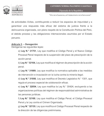Proyecto para derogar leyes procrimen del anterior Congreso