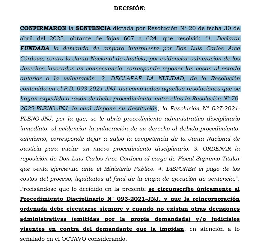 PJ confirma anulación de la destitución de Luis Arce Córdova.