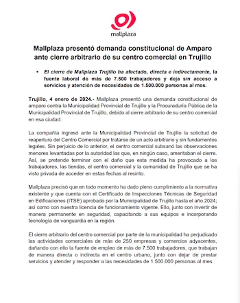 Mallplaza consideró que este cierre
