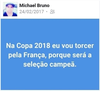 El posteo del brasileño Michael Bruno, vaticinando el título de Francia en Rusia 2018 (jornaldaparaiba)
