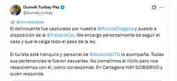 El alcalde afirmó que él mismo se encargará del hacer que sobre el "taxista" caiga todo el peso de la ley - crédito @dumerk_turbay/X