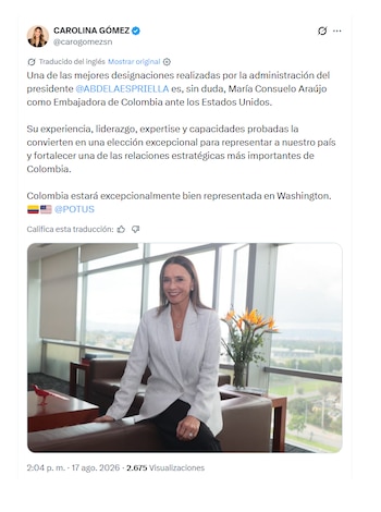 Carolina Gómez y su felicitación a María Consuelo Araújo