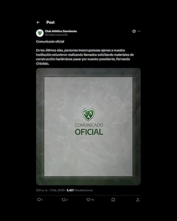 El comunicado de Sarmiento cuando