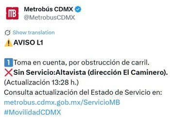 Avance en tiempo real de las diversas líneas de la red de transporte público capitalino.
