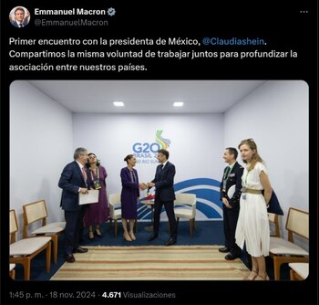 Macron presumió una foto de la primera reunión con Sheinbaum. | X Emmanuel Macron