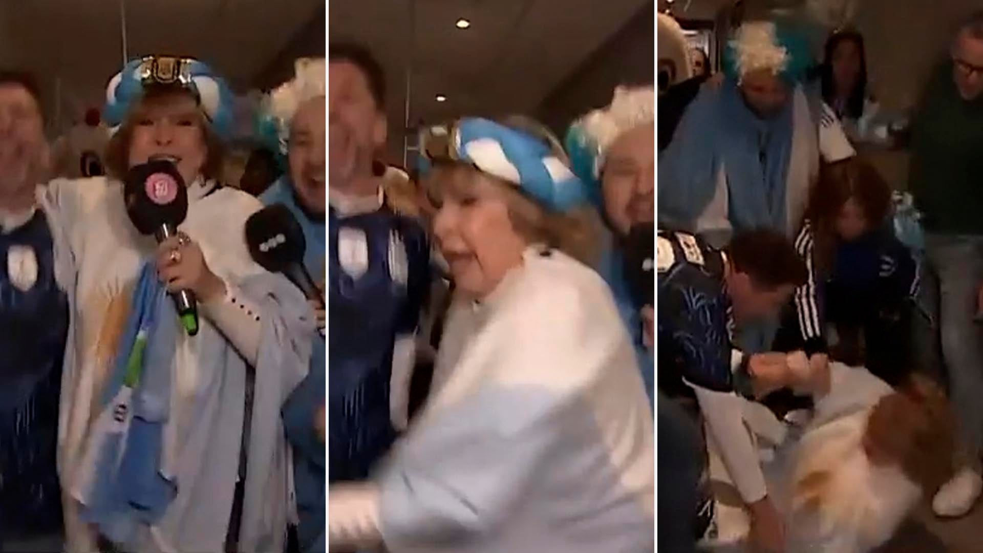 La caída de Georgina Barbarossa durante el alocado festejo en su programa del triunfo contra Inglaterra