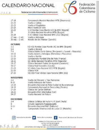 Imagen Fedeciclismo calendario segundo semestre