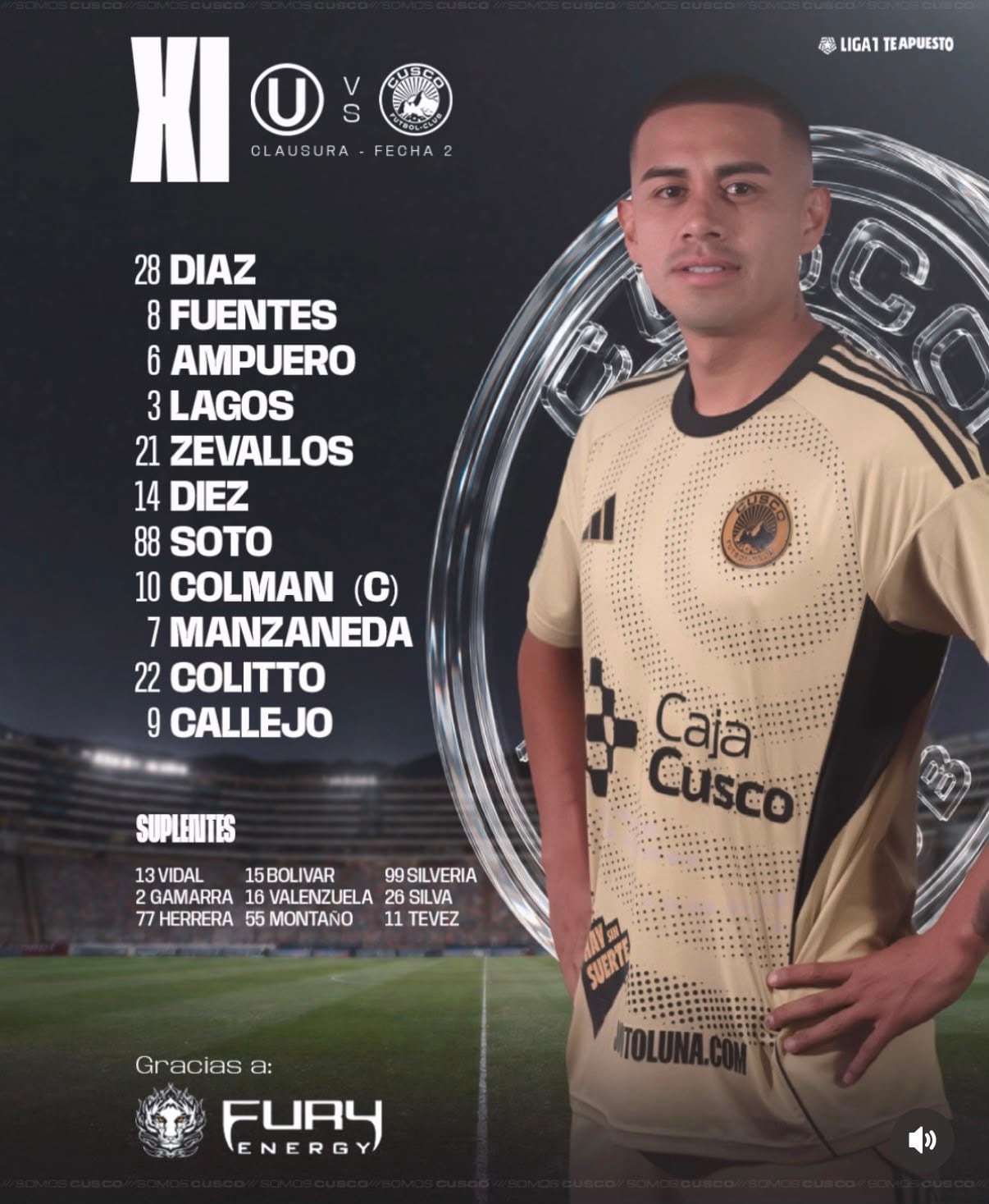 Alineación confirmada de Cusco FC para enfrentar a Universitario. Créditos: Cusco FC.