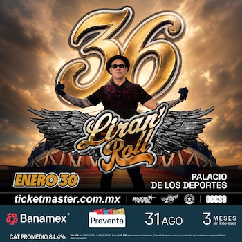 Cartel promocional con el logo de Lira N' Roll, un número 36 dorado, un hombre con sombrero y gafas de sol, y texto de fecha y sede