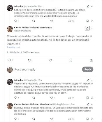 El director Territorial del Ministerio del Trabajo en el Urabá, Carlos Andrés Galeano, aseguró que las autorizaciones para trabajar por más tiempo en temporada deben ser tramitadas, so pena de sanciones - crédito @Liche_Galeano/X