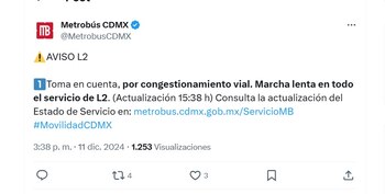 Metrobús CDMX con marcha lenta