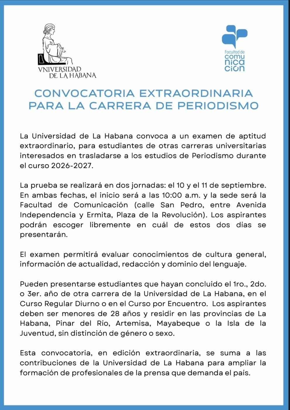 La prueba para ingresar a Periodismo evaluará cultura general, actualidad, redacción y dominio del lenguaje. (Cortesía: Facultad de Comunicación)