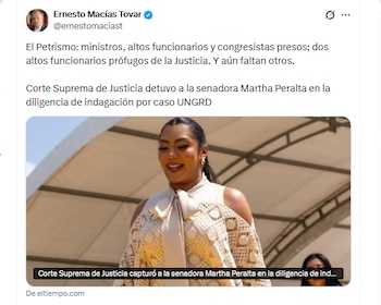 El expresidente del Senado Ernesto Macías Tovar se refirió a la detención de Martha Peralta - crédito @ernestomaciast/X