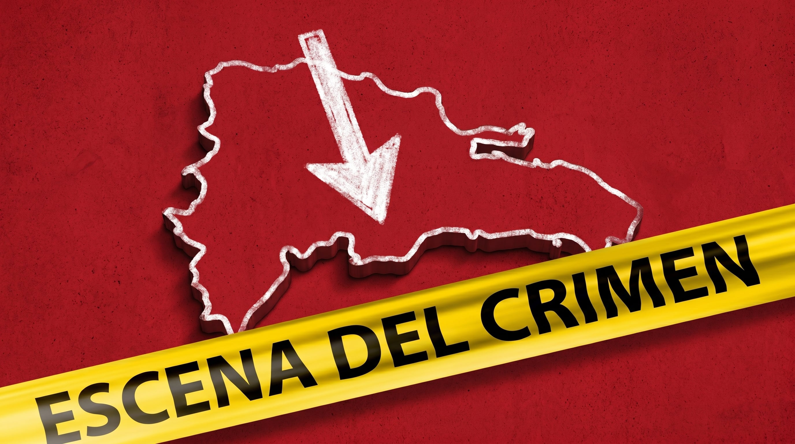 La imagen muestra el mapa de República Dominicana con una flecha blanca descendente y una cinta amarilla con la inscripción Escena del Crimen cruzando la parte inferior. (Imagen Ilustrativa Infobae)