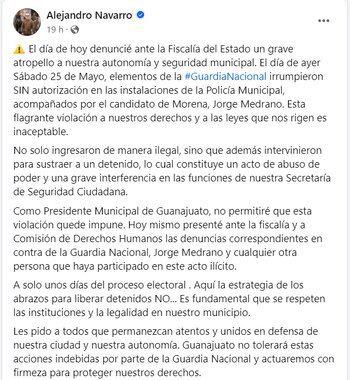 Alejandro Navarro denuncia a candidato