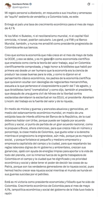 El presidente Gustavo Petro defendió su gestión durante cuatro años y afirmó haber presentado resultados que los bancos no esperaban - crédito @petrogustavo/X
