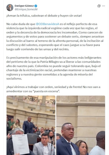 Enrique Gómez reaccionó a las declaraciones de Benavides y publicó el video del altercado en el Congreso - crédito @Enrique_GomezM/X