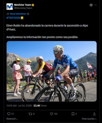 La escuadra española informó sobre lo sucedido de la siguiente manera-crédito @Movistar_Team/X